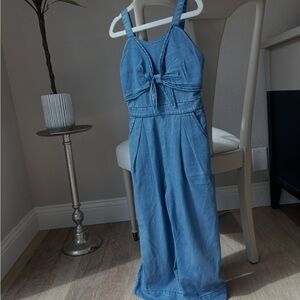 Habitual Girls' Denim Tie-Front Overalls in Blue